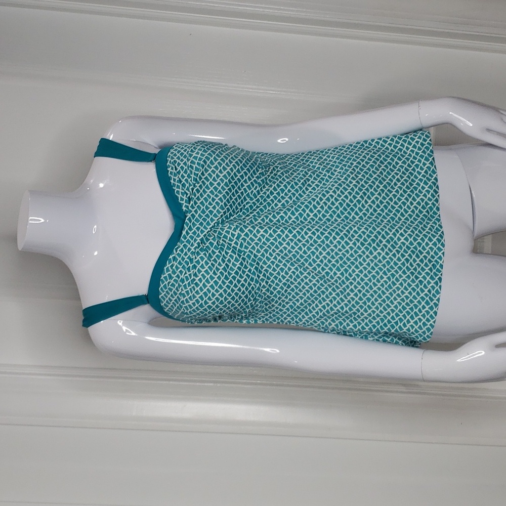 LL Bean Blue & White Tankini Swim Top NWOT Size 12